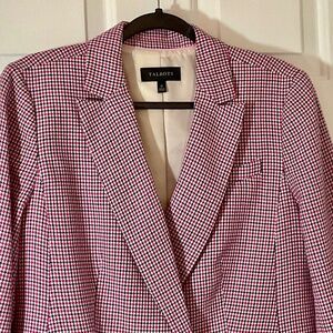 Talbots Pink, Black and Ivory Plaid Double Breasted Blazer - NWOT